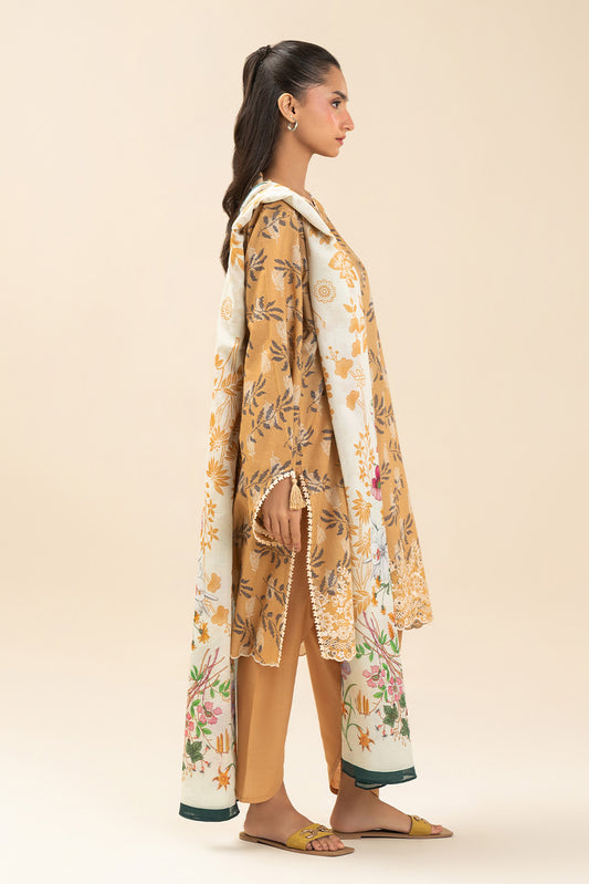 3 PIECE EMBROIDERED LAWN SUIT-MUSTARD MEADOW (UNSTITCHED)