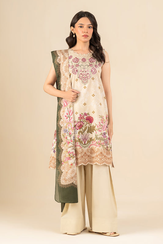 3 PIECE EMBROIDERED LAWN SUIT-IVORY FLEUR (UNSTITCHED)