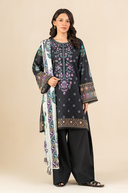 3 PIECE EMBROIDERED LAWN SUIT-CHARCOAL CHARM (UNSTITCHED)