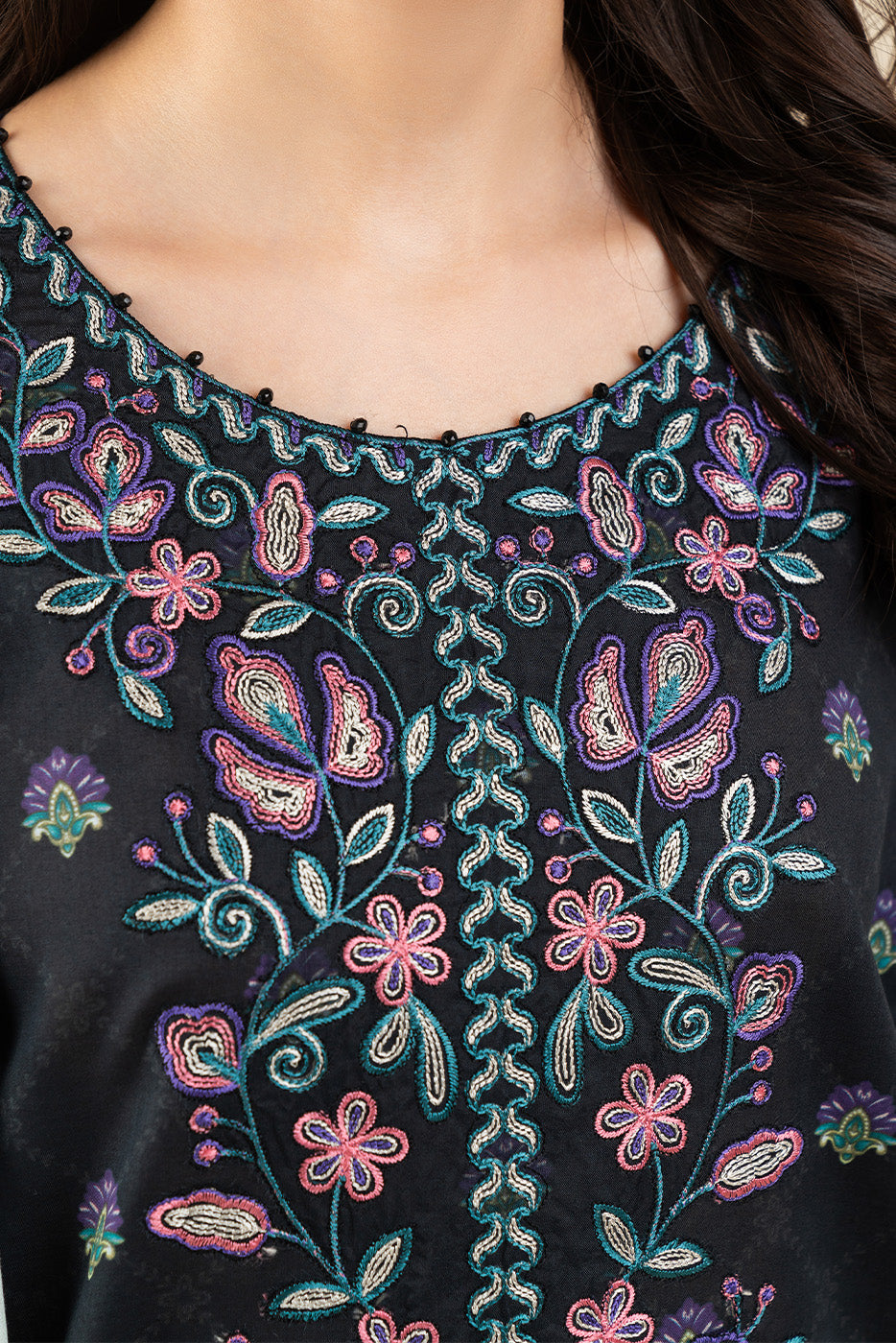 3 PIECE EMBROIDERED LAWN SUIT-CHARCOAL CHARM (UNSTITCHED)