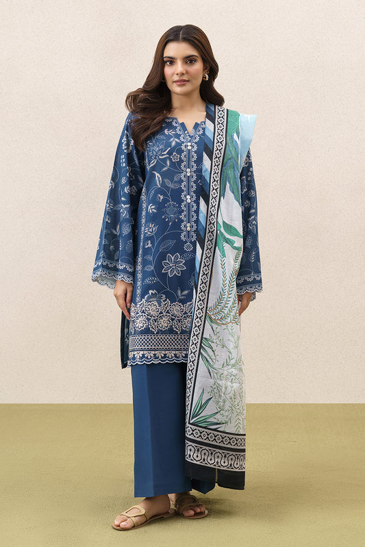 3 PIECE EMBROIDERED LAWN SUIT-MIDNIGHT AURA (UNSTITCHED)