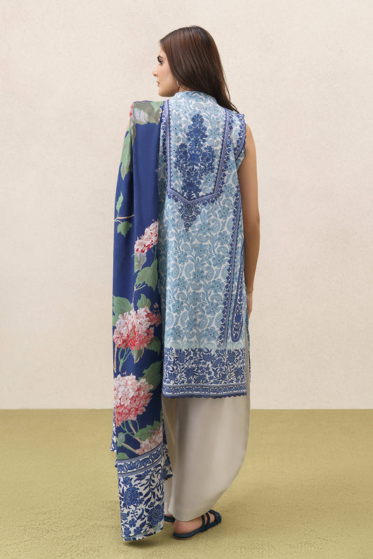 3 PIECE EMBROIDERED LAWN SUIT-AZURE DUSK (UNSTITCHED)