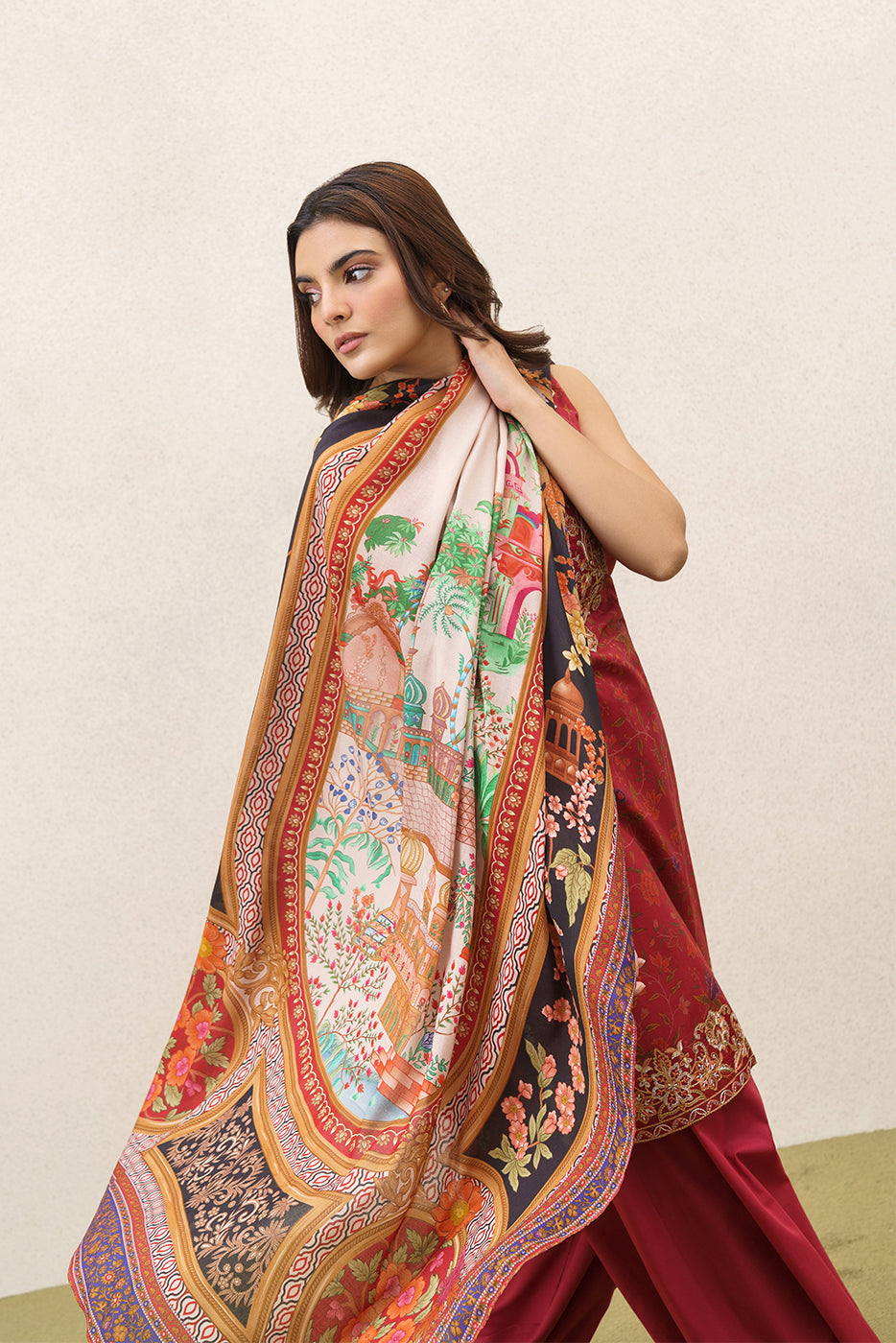 3 PIECE EMBROIDERED LAWN SUIT-SCARLET EMBER (UNSTITCHED)