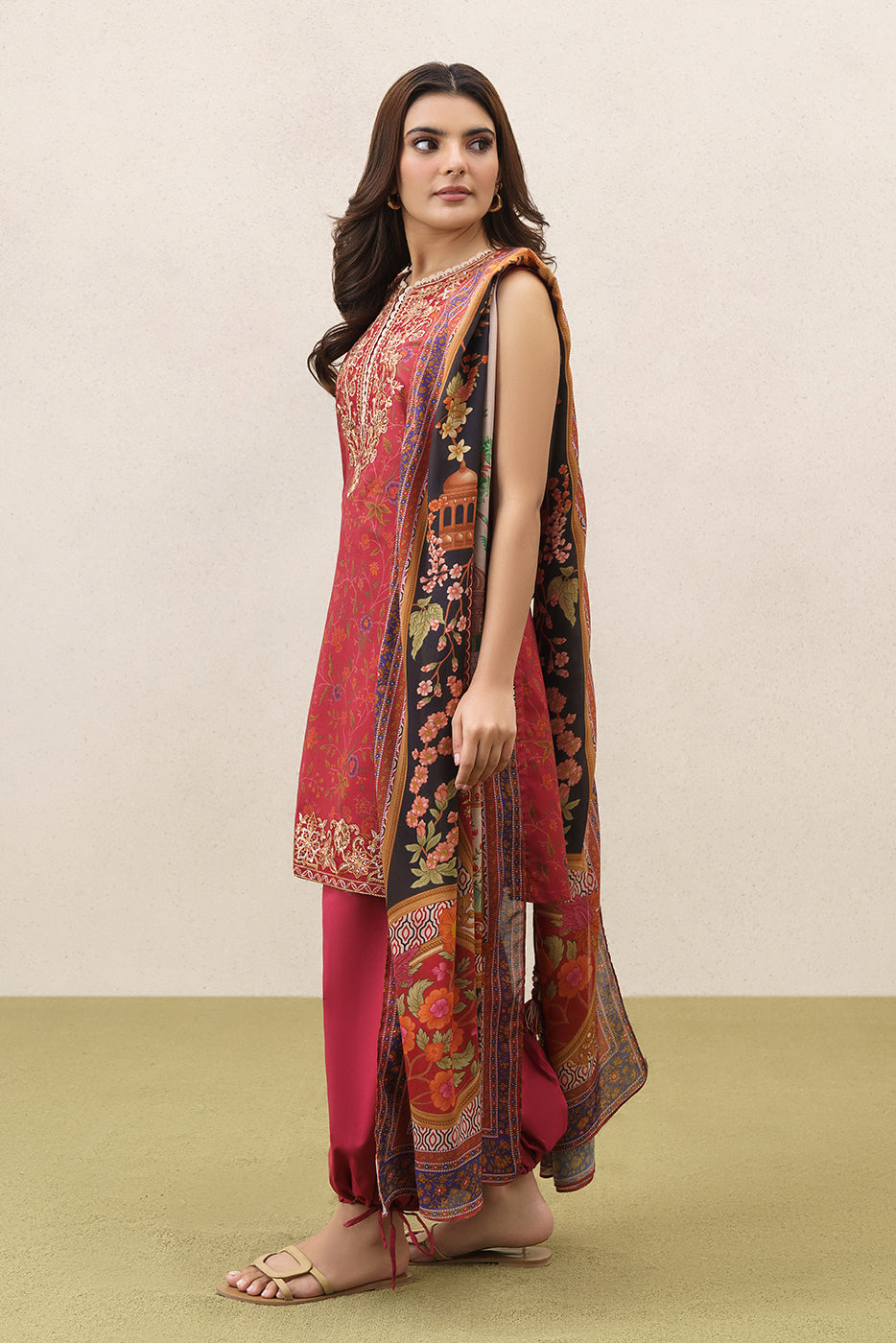 3 PIECE EMBROIDERED LAWN SUIT-SCARLET EMBER (UNSTITCHED)