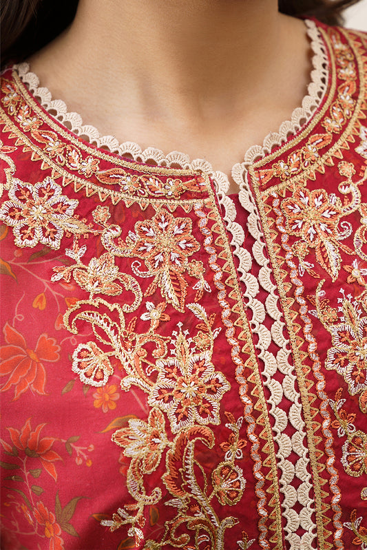 3 PIECE EMBROIDERED LAWN SUIT-SCARLET EMBER (UNSTITCHED)
