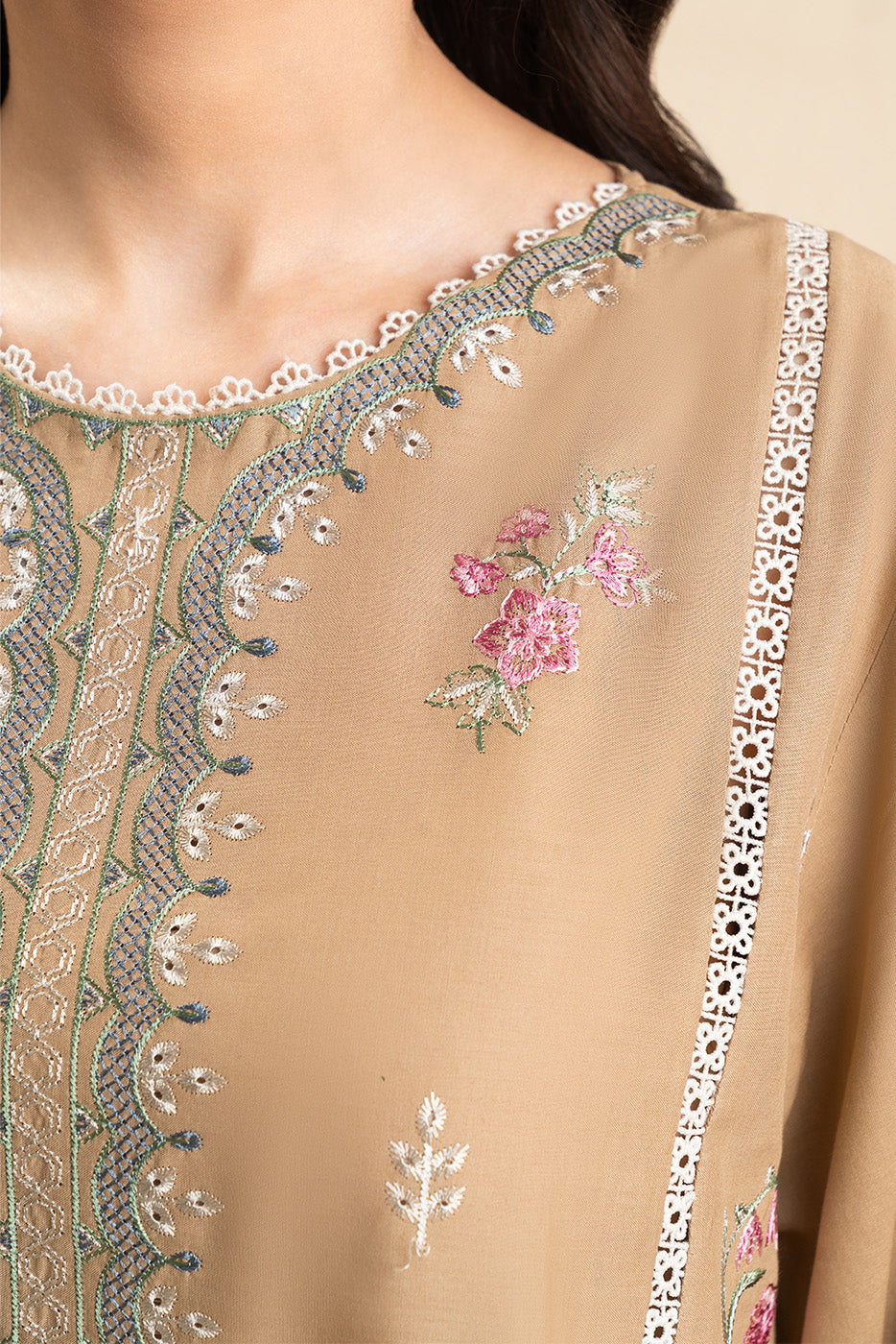 3 PIECE EMBROIDERED LAWN SUIT-DUSTY BEIGE (UNSTITCHED)