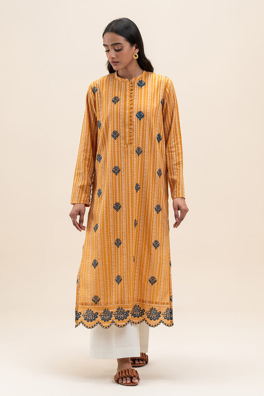 1PICE EMBROIDERED LENO KARRA  SUIT-MARIGOLD GRID (UNSTITCHED)
