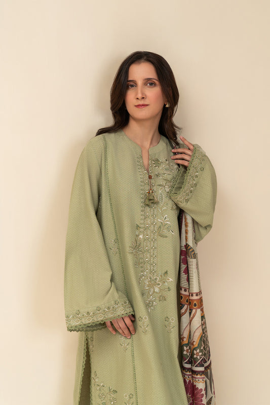 2 PIECE EMBROIDERED SELF JACQUARD SUIT-OPULENT SAGE (UNSTITCHED)