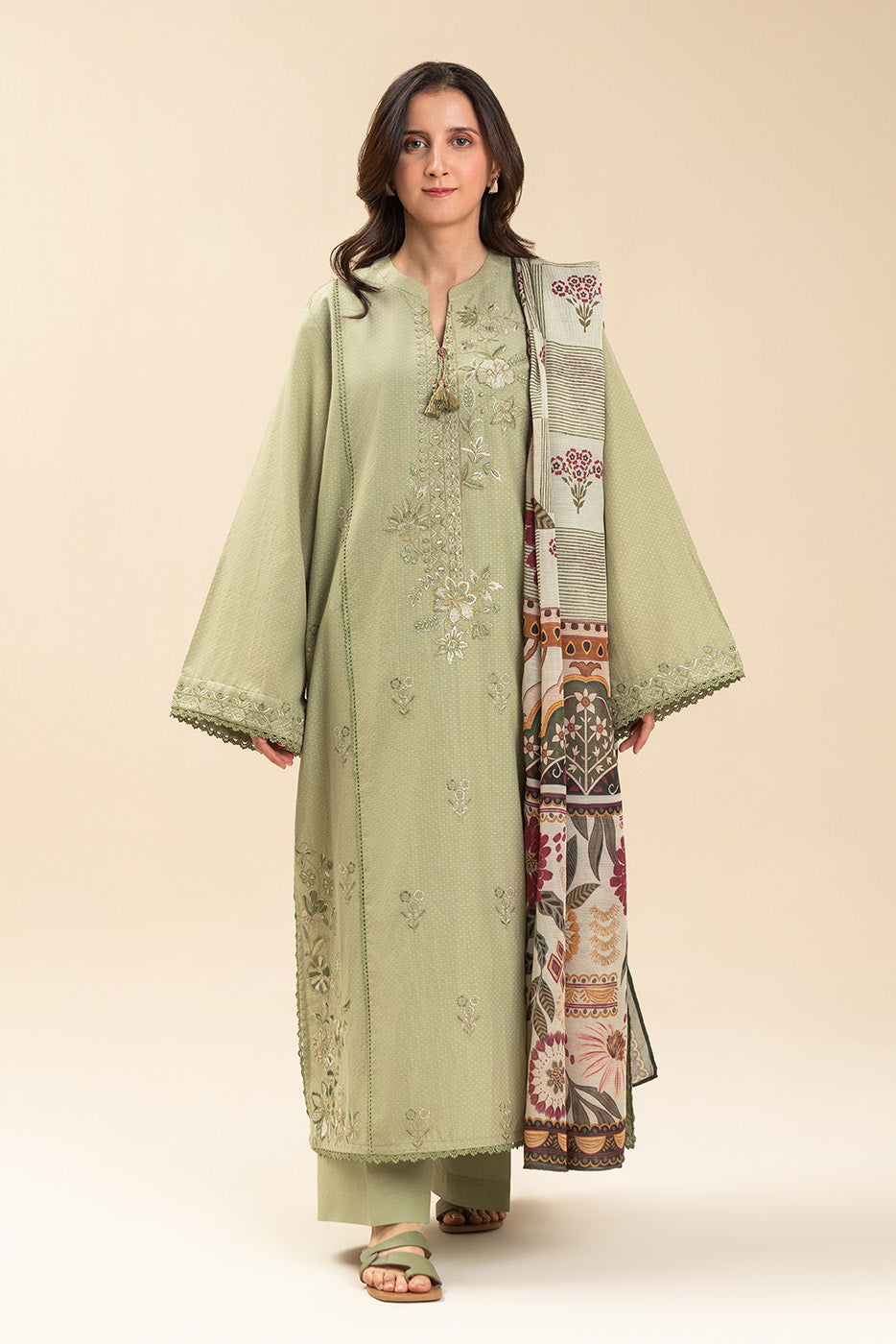 2 PIECE EMBROIDERED SELF JACQUARD SUIT-OPULENT SAGE (UNSTITCHED)