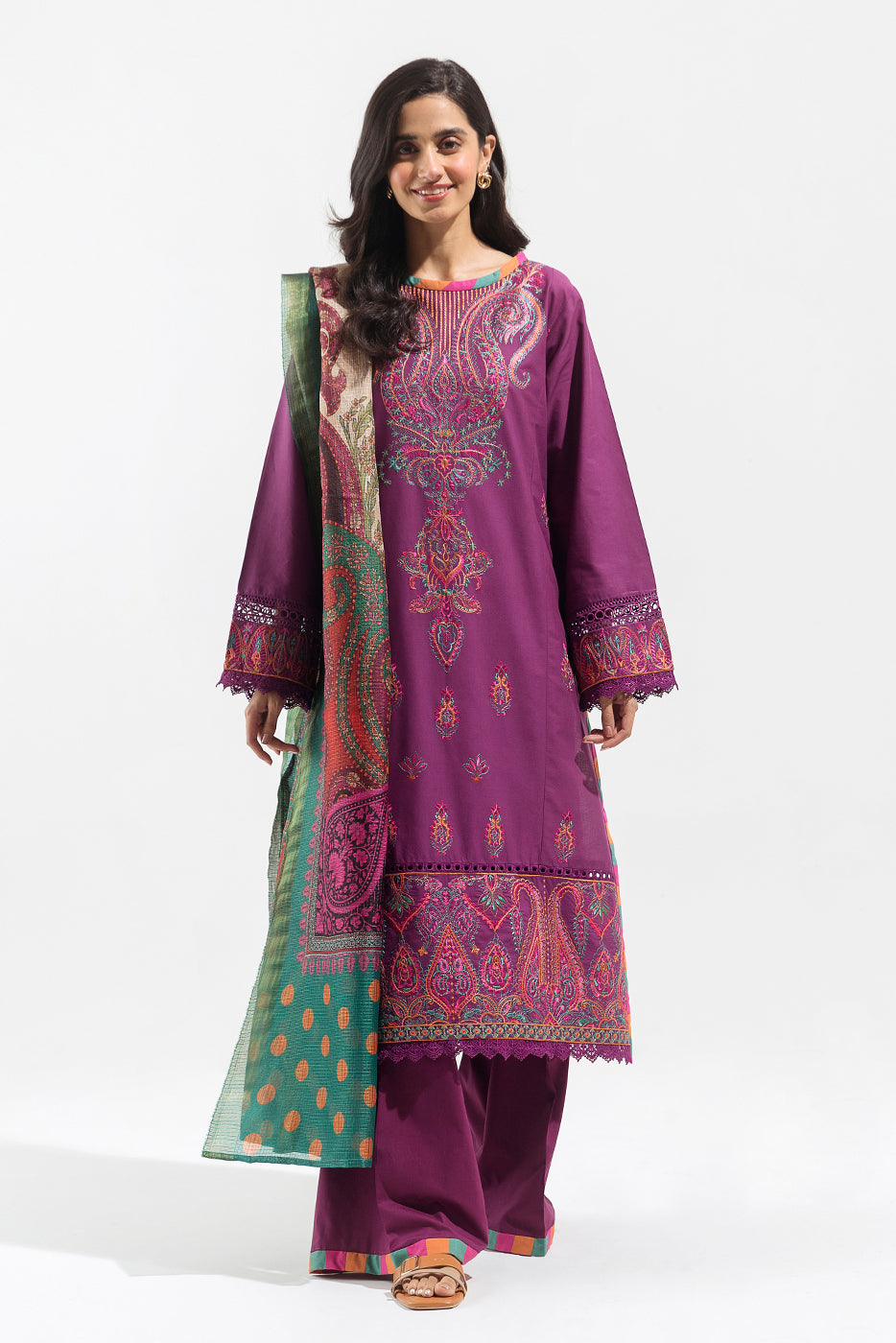 2 PIECE - EMBROIDERED LAWN SUIT - AMETHYST FLOSS (UNSTITCHED)