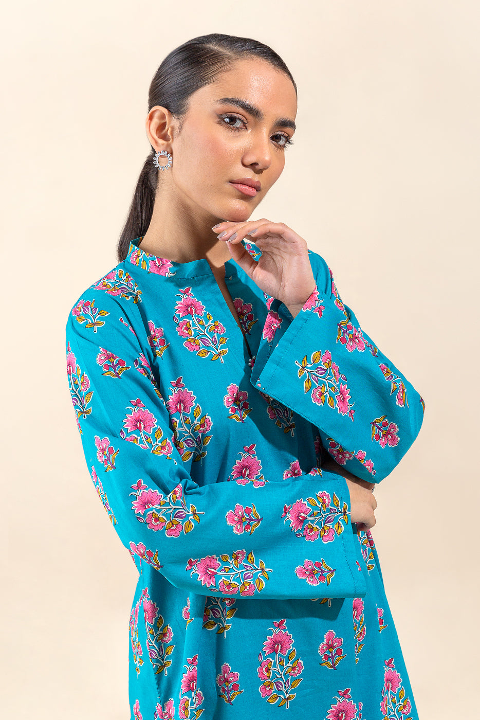 2 PIECE PRINTED LAWN SUIT-CERULEAN AURA (UNSTITCHED)