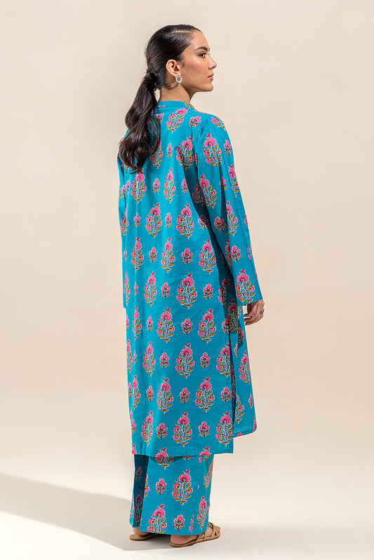 2 PIECE PRINTED LAWN SUIT-CERULEAN AURA (UNSTITCHED)