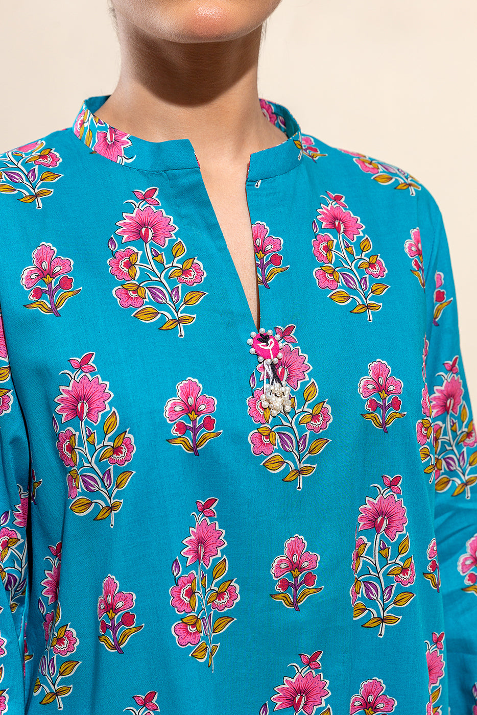2 PIECE PRINTED LAWN SUIT-CERULEAN AURA (UNSTITCHED)