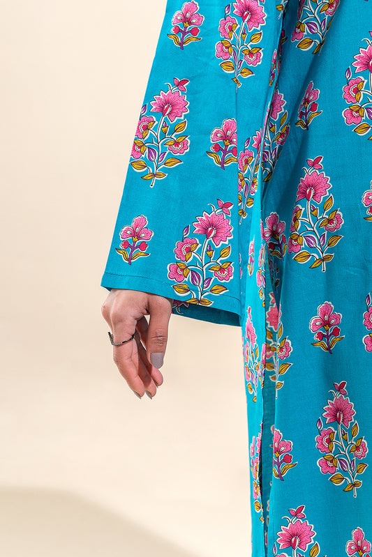 2 PIECE PRINTED LAWN SUIT-CERULEAN AURA (UNSTITCHED)