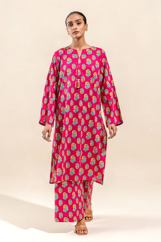 2 PIECE PRINTED LAWN SUIT-CARMINE ECHO (UNSTITCHED)
