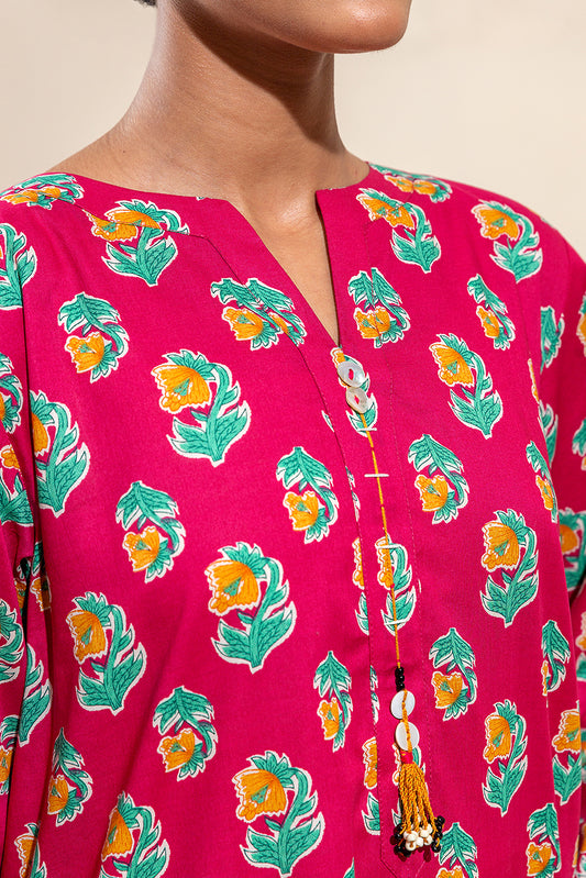 2 PIECE PRINTED LAWN SUIT-CARMINE ECHO (UNSTITCHED)