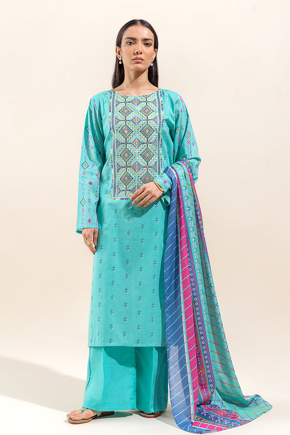 2 PIECE EMBROIDERED LAWN SUIT-REEF WATERS (UNSTITCHED)