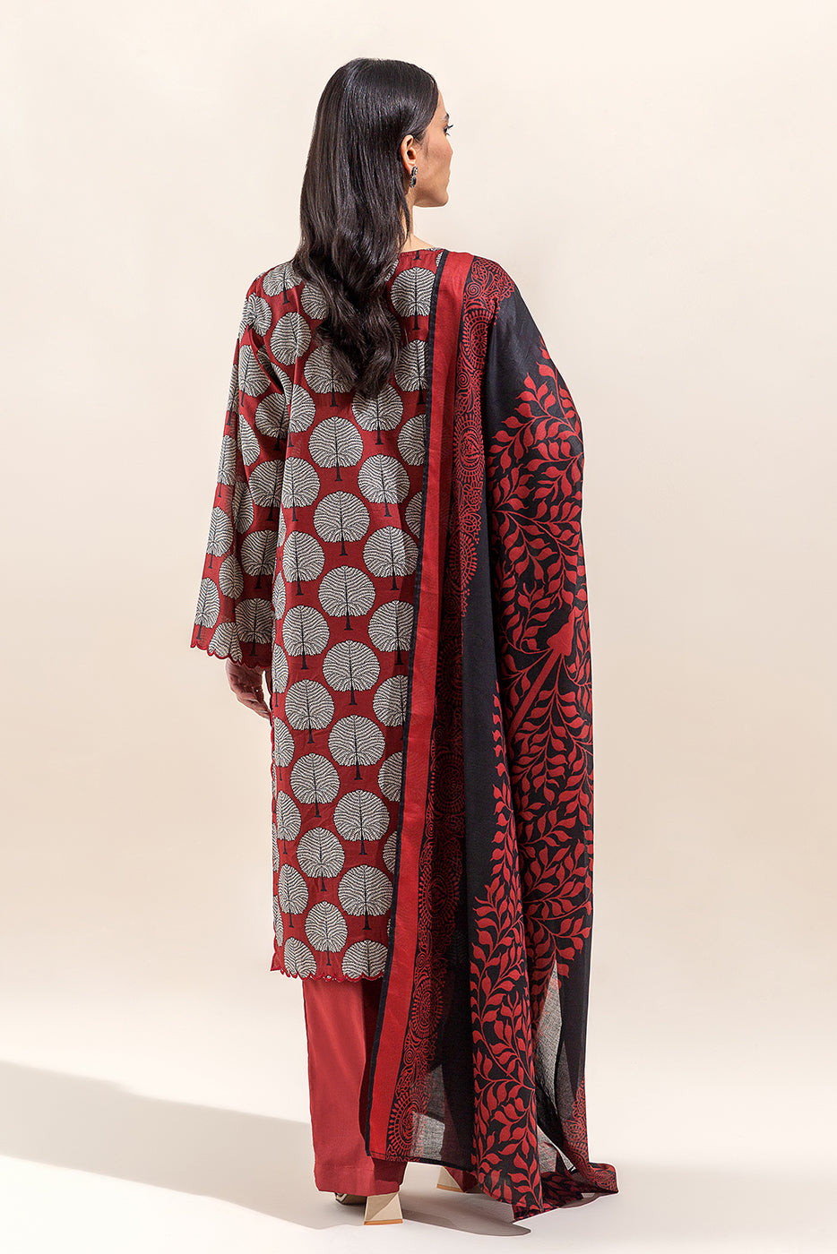 2 PIECE EMBROIDERED LAWN SUIT-CHERRY DUST (UNSTITCHED)