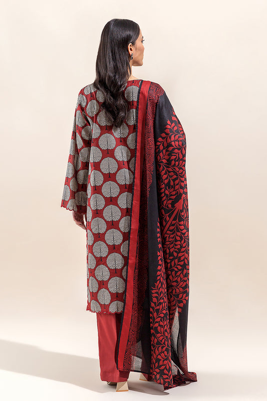 2 PIECE EMBROIDERED LAWN SUIT-CHERRY DUST (UNSTITCHED)