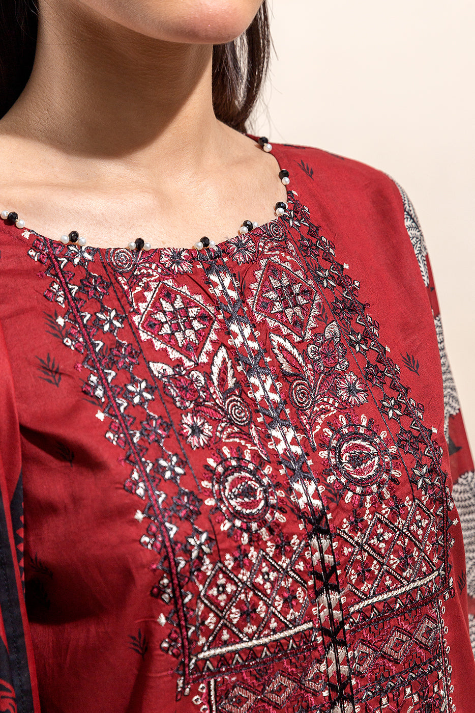 2 PIECE EMBROIDERED LAWN SUIT-CHERRY DUST (UNSTITCHED)