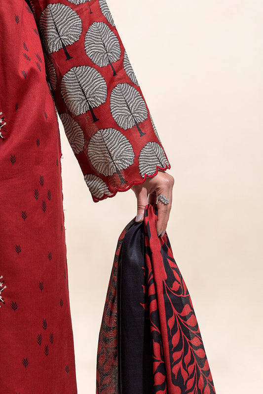 2 PIECE EMBROIDERED LAWN SUIT-CHERRY DUST (UNSTITCHED)