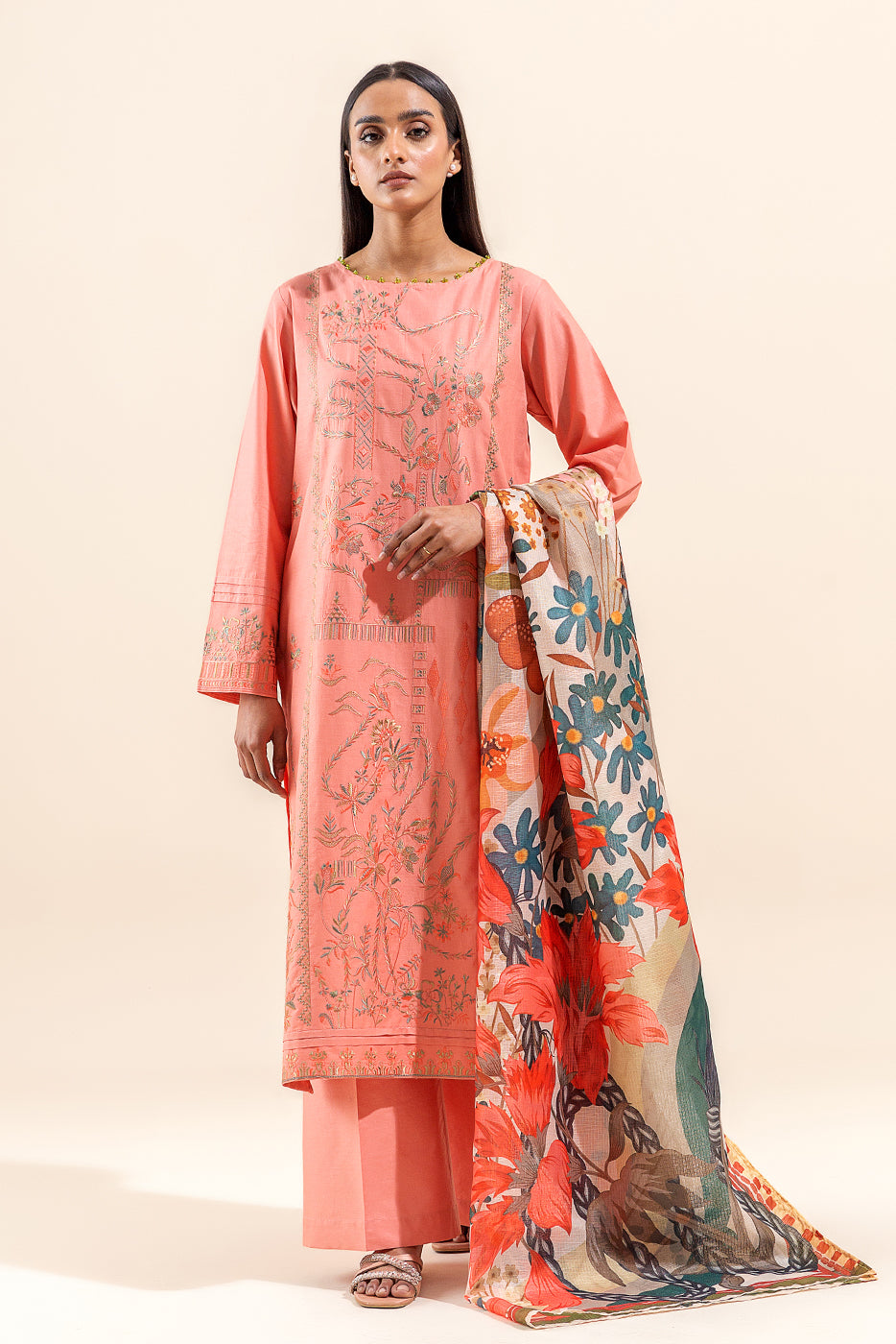 2 PIECE EMBROIDERED LAWN SUIT-CORAL BELLS (UNSTITCHED)