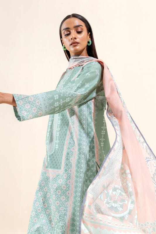 3 PIECE PRINTED LAWN SUIT-ARTIC WHISPER (UNSTITCHED)