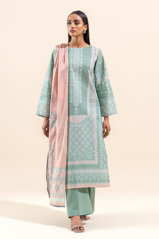 3 PIECE PRINTED LAWN SUIT-ARTIC WHISPER (UNSTITCHED)