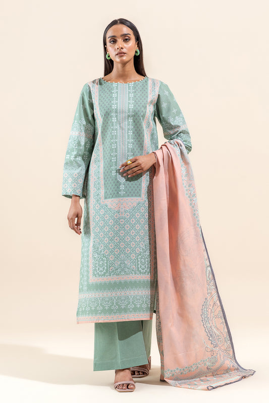 3 PIECE PRINTED LAWN SUIT-ARTIC WHISPER (UNSTITCHED)