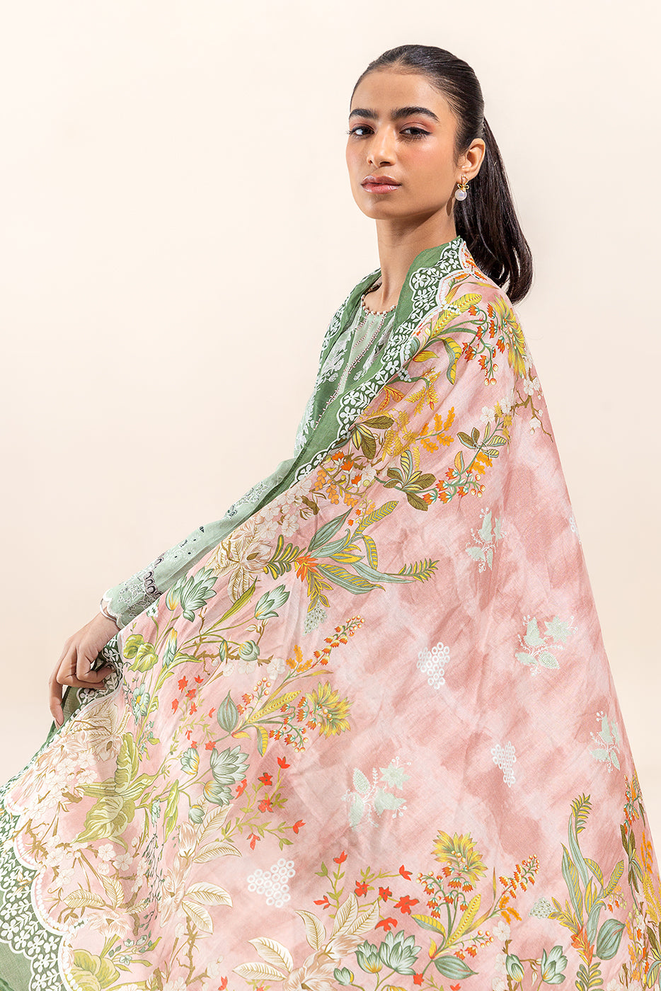 2 PIECE PRINTED LAWN SUIT-GREYED JADE (UNSTITCHED) - BEECHTREE