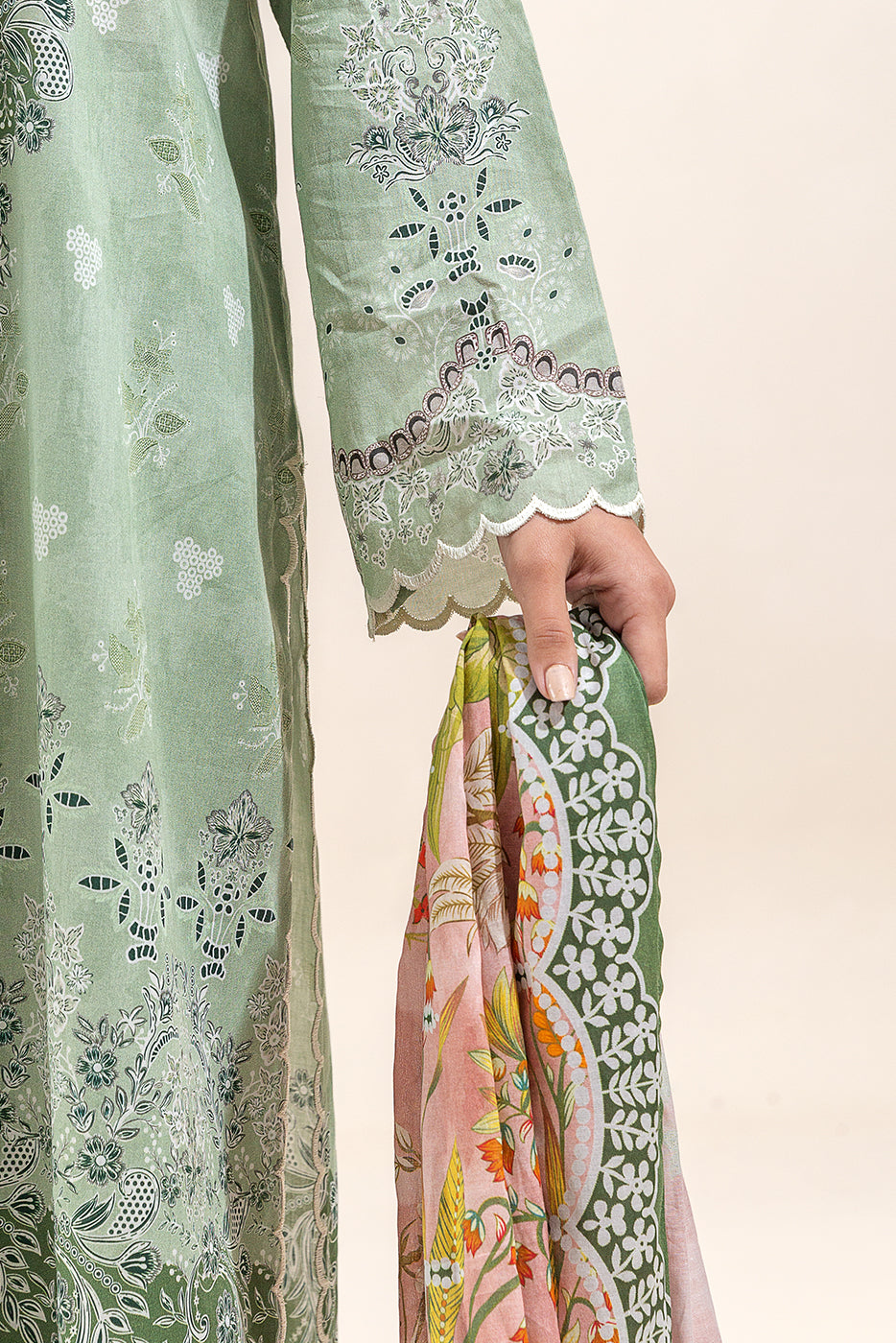 2 PIECE PRINTED LAWN SUIT-GREYED JADE (UNSTITCHED)