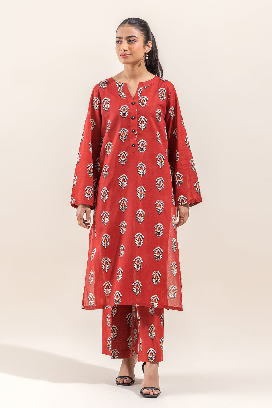 2 PIECE PRINTED LAWN SUIT-EMBER GLOW (UNSTITCHED)