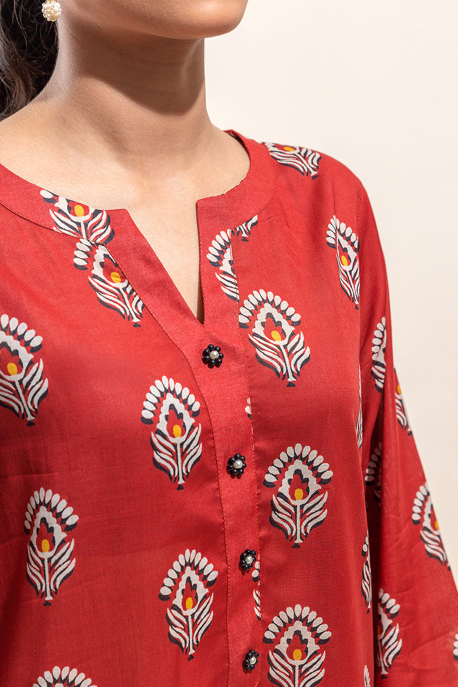 2 PIECE PRINTED LAWN SUIT-EMBER GLOW (UNSTITCHED)