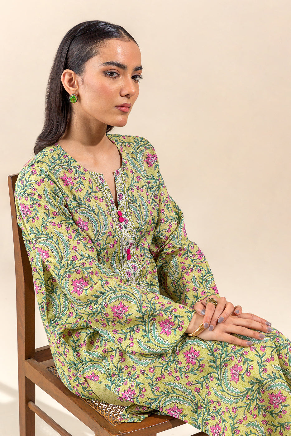 2 PIECE PRINTED LAWN SUIT-LEMON HAZE (UNSTITCHED)