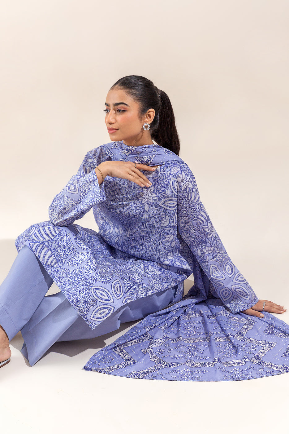 2 PIECE PRINTED LAWN SUIT-BLUE BLIZZARD (UNSTITCHED) - BEECHTREE