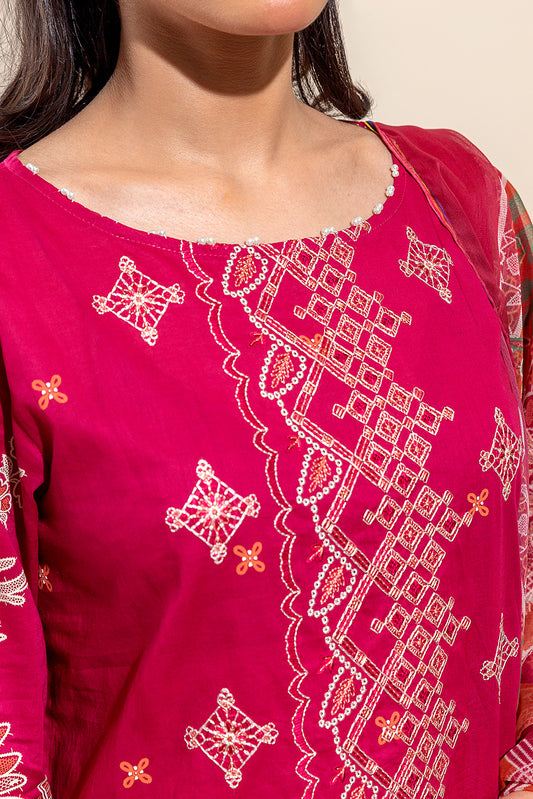 3 PIECE EMBROIDERED LAWN SUIT-SCARLET STONE (UNSTITCHED)