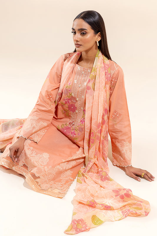 3 PIECE EMBROIDERED LAWN SUIT-BLUSH BLOOM (UNSTITCHED)