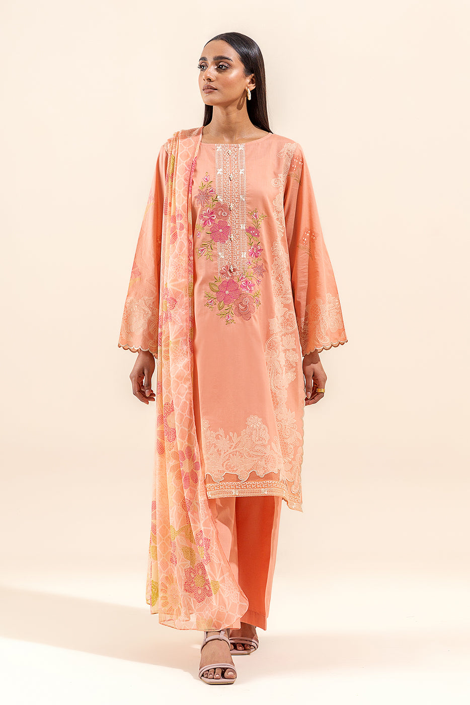 3 PIECE EMBROIDERED LAWN SUIT-BLUSH BLOOM (UNSTITCHED)