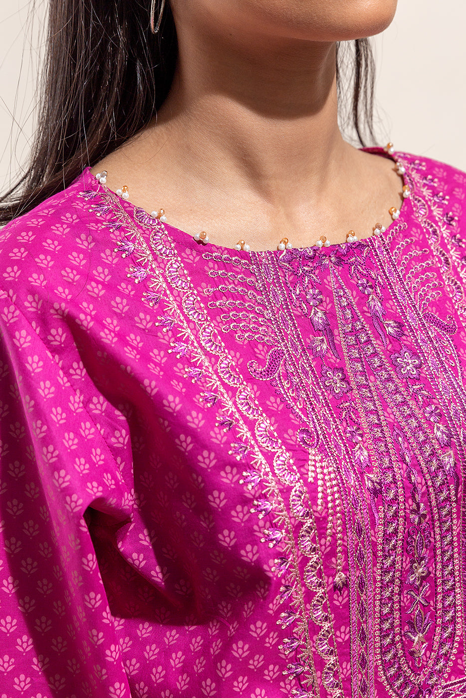 3 PIECE EMBROIDERED LAWN SUIT-RASPBERRY SORBET (UNSTITCHED)