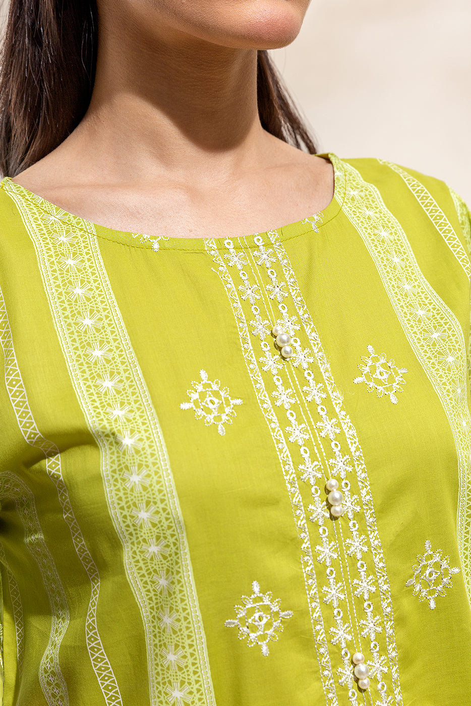 3 PIECE EMBROIDERED LAWN SUIT-WILD LIME (UNSTITCHED)