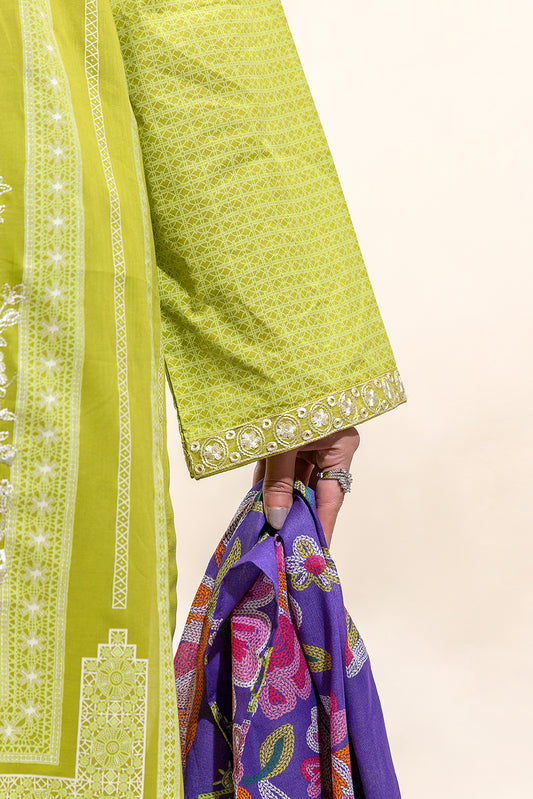 3 PIECE EMBROIDERED LAWN SUIT-WILD LIME (UNSTITCHED)