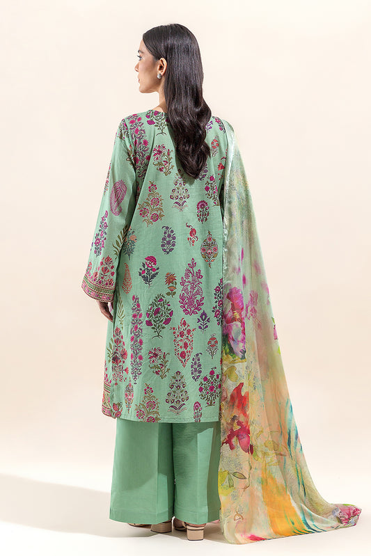 3 PIECE EMBROIDERED LAWN SUIT-DUSKY JADE (UNSTITCHED)