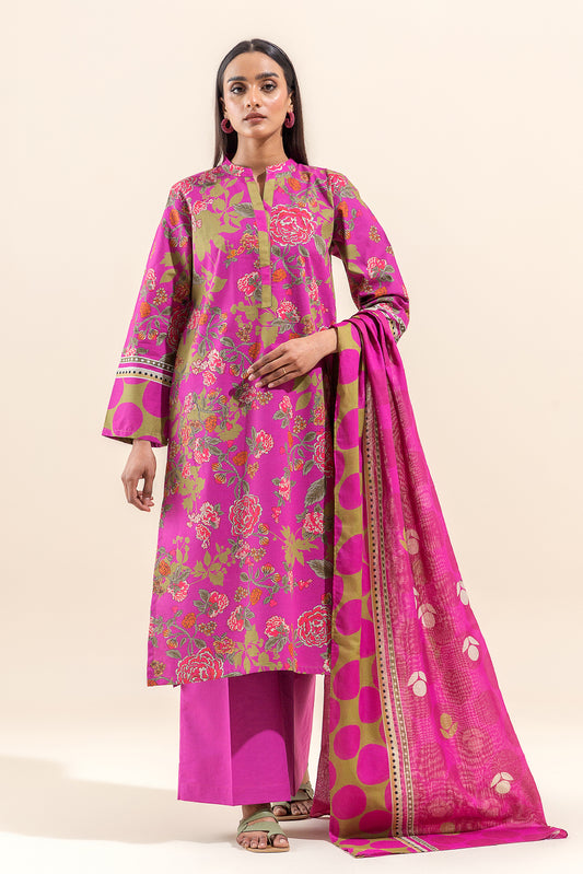 3 PIECE PRINTED LAWN SUIT-FLORET PUNCH (UNSTITCHED)