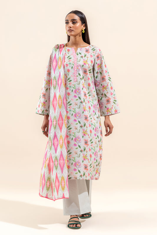 3 PIECE PRINTED LAWN SUIT-SUMMER DEW (UNSTITCHED)