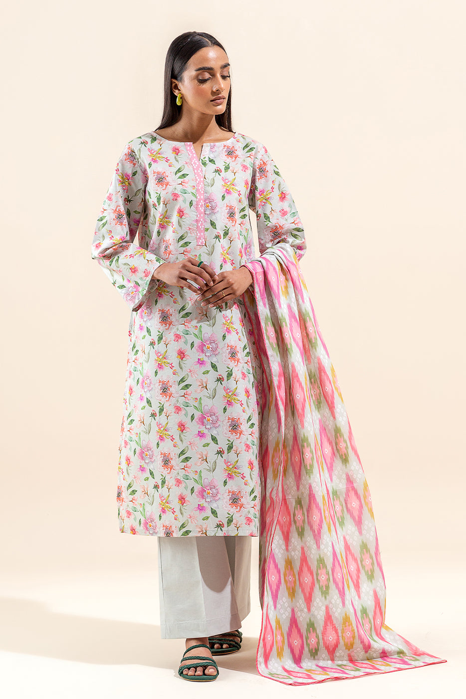3 PIECE PRINTED LAWN SUIT-SUMMER DEW (UNSTITCHED)