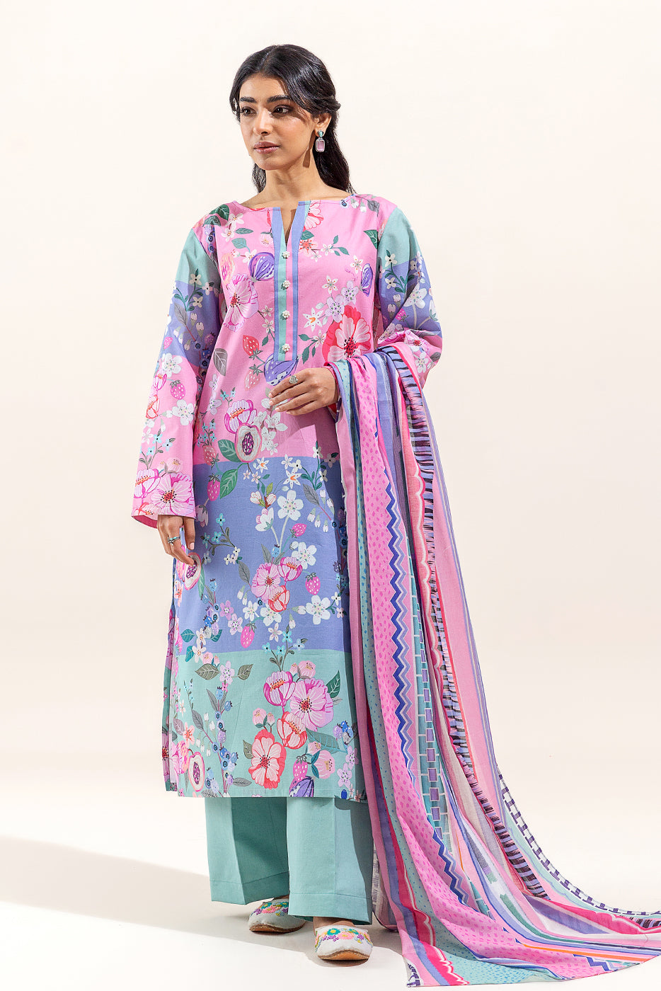 3 PIECE PRINTED LAWN SUIT-CANDY GLOOM (UNSTITCHED)