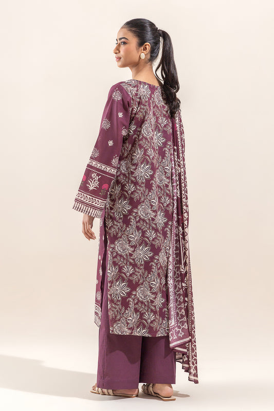 3 PIECE PRINTED LAWN SUIT-RED DAHLIA (UNSTITCHED)