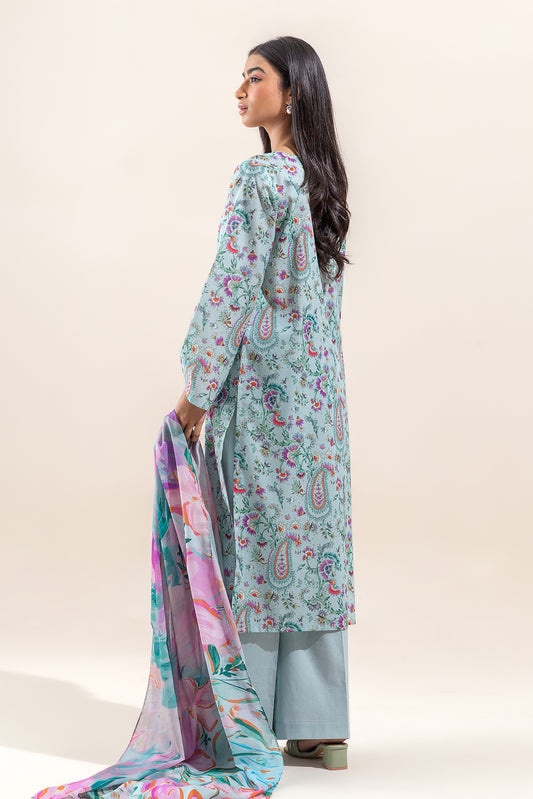 3 PIECE PRINTED LAWN SUIT-GREY MIST (UNSTITCHED)