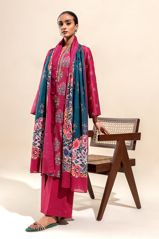 3 PIECE PRINTED LAWN SUIT-ROSETTE DAWN (UNSTITCHED)