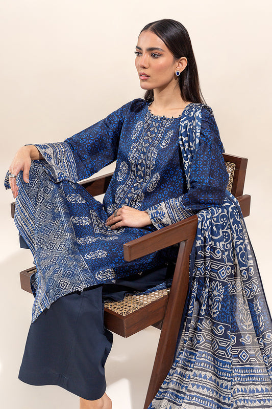 3 PIECE PRINTED LAWN SUIT-AZURE GLOW(UNSTITCHED)